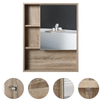 Kleankin Wall-Mounted Wooden Storage Bathroom Medicine Cabinet with Mirror Glass Door Adjustable Open Shelf - Oak(m-7)