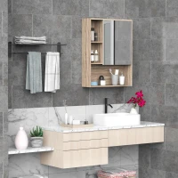 Kleankin Wall-Mounted Wooden Storage Bathroom Medicine Cabinet with Mirror Glass Door Adjustable Open Shelf - Oak(m-2)