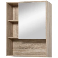 Kleankin Wall-Mounted Wooden Storage Bathroom Medicine Cabinet with Mirror Glass Door Adjustable Open Shelf - Oak(m-11)