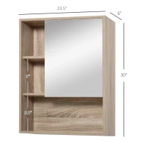 Kleankin Wall-Mounted Wooden Storage Bathroom Medicine Cabinet with Mirror Glass Door Adjustable Open Shelf - Oak(m-3)
