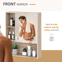 Kleankin Wall-Mounted Wooden Storage Bathroom Medicine Cabinet with Mirror Glass Door Adjustable Open Shelf - Oak(m-6)