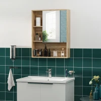 Kleankin Wall-Mounted Wooden Storage Bathroom Medicine Cabinet with Mirror Glass Door Adjustable Open Shelf - Oak(m-9)