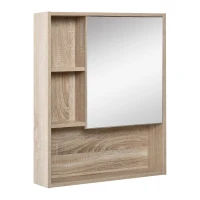 Kleankin Wall-Mounted Wooden Storage Bathroom Medicine Cabinet with Mirror Glass Door Adjustable Open Shelf - Oak(m-1)