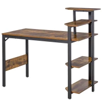 HOMCOM Compact Computer Desk with 4-Tier Open Bookshelf, Writing Table with Steel Frame for Home Office, Rustic Brown(m-11)
