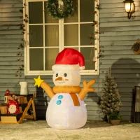 Outsunny 4ft Inflatable Christmas Snowman with Santa's Hat and Star, Blow-Up Outdoor LED Yard Display for Lawn Garden Party(m-1)