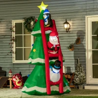 Outsunny 8ft Inflatable Christmas Tree with Santa Claus, Penguin and Snowman on Ladder, Blow-Up Outdoor LED Yard Display for Lawn Garden Party(m-1)