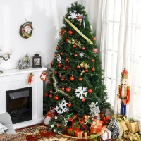 HOMCOM 7ft Unlit Full Pine Artificial Christmas Tree with Realistic Branches and 1160 Branch Tips(m-10)