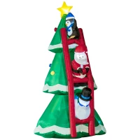 Outsunny 8ft Inflatable Christmas Tree with Santa Claus, Penguin and Snowman on Ladder, Blow-Up Outdoor LED Yard Display for Lawn Garden Party(m-2)