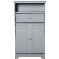 kleankin Modern Bathroom Floor Cabinet, Free Standing Storage Cabinet, Linen Cabinet with Drawer and Adjustable Shelf, Gray(m-10)