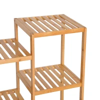 HOMCOM 9-Tier Bamboo Storage Shelf, Plant Stand, Utility Slatted Shelving Unit for Living Room, Balcony, Hallway, Bathroom, Natural(m-8)