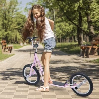 HOMCOM Youth Scooter Adult Teen Kick Scooter Kids Children Stunt Scooter Bike Bicycle Ride On 16" Pneumatic Tyres (Pink)(m-1)