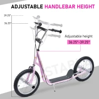 HOMCOM Youth Scooter Adult Teen Kick Scooter Kids Children Stunt Scooter Bike Bicycle Ride On 16" Pneumatic Tyres (Pink)(m-4)