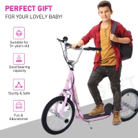 HOMCOM Youth Scooter Adult Teen Kick Scooter Kids Children Stunt Scooter Bike Bicycle Ride On 16" Pneumatic Tyres (Pink)(m-5)