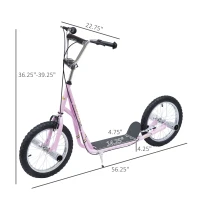 HOMCOM Youth Scooter Adult Teen Kick Scooter Kids Children Stunt Scooter Bike Bicycle Ride On 16" Pneumatic Tyres (Pink)(m-3)