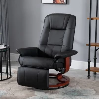HOMCOM Faux  Leather lounge chair with footrest and armrest, Manual Swivel Recliner for living room, Black(m-8)