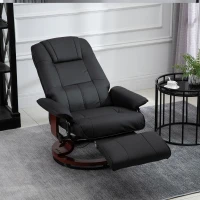 HOMCOM Faux  Leather lounge chair with footrest and armrest, Manual Swivel Recliner for living room, Black(m-10)