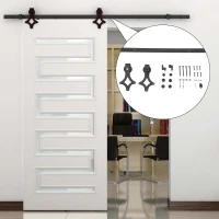 HomCom 6' Modern Interior Sliding Barn Door Hardware Kit - Black Carbon Steel Star(m-8)