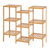 HOMCOM 9-Tier Bamboo Storage Shelf, Plant Stand, Utility Slatted Shelving Unit for Living Room, Balcony, Hallway, Bathroom, Natural(m-2)