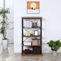 HOMCOM 4-Tier Industrial Bookshelf, Floor Standing Display Shelf, Bookcase with Metal Frame and Storage Shelving unit for Home Office, Living Room, Bedroom, Brown(m-8)