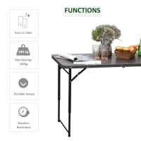 Outsunny 4ft Outdoor Folding Camping Table Height Adjustable Garden Backyards BBQ Party Picnic Table Coffee(m-5)