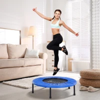 Soozier Φ38” Foldable Mini Fitness Trampoline Home Gym Yoga Exercise Rebounder Indoor Outdoor Jumper with Safety Pad, Blue/Black(m-1)