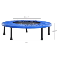 Soozier Φ38” Foldable Mini Fitness Trampoline Home Gym Yoga Exercise Rebounder Indoor Outdoor Jumper with Safety Pad, Blue/Black(m-3)