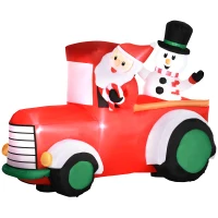 Outsunny 5ft Inflatable Santa Claus Driving a Car with Snowman, Blow-Up Outdoor LED Yard Display for Party, Garden, Lawn, Holiday(m-2)