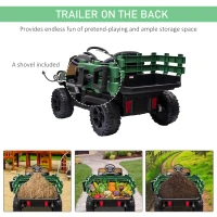 Aosom 12V Kids Ride-on Car Electric Truck Pickup Toy with Parent Remote Control and Trailer, MP3/USB Input for Music, Green(m-6)
