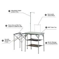 Outsunny Fold up Camp Kitchen Outdoor Cooking Table Portable Patio with Lantern Holder(m-5)