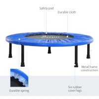 Soozier Φ38” Foldable Mini Fitness Trampoline Home Gym Yoga Exercise Rebounder Indoor Outdoor Jumper with Safety Pad, Blue/Black(m-4)