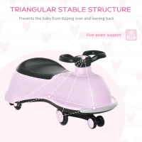 Qaba Kids Wiggle Car Ride on Toy with LED Flashing Wheels, Swing Car for Toddlers, No Batteries, Gears or Pedals - Twist, Turn, Wiggle Movement to Steer, Dolphin Shaped Pink(m-5)