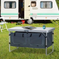 Outsunny 47" Portable Camping Table Aluminum Picnic Folding Camping Table with Carrying Handle and Storage Organizer(m-9)