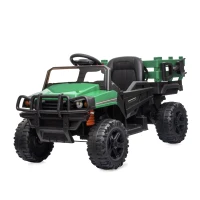 Aosom 12V Kids Ride-on Car Electric Truck Pickup Toy with Parent Remote Control and Trailer, MP3/USB Input for Music, Green(m-12)