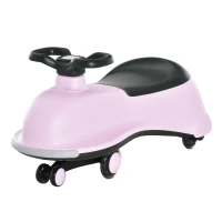 Qaba Kids Wiggle Car Ride on Toy with LED Flashing Wheels, Swing Car for Toddlers, No Batteries, Gears or Pedals - Twist, Turn, Wiggle Movement to Steer, Dolphin Shaped Pink(m-9)