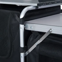 Outsunny Aluminum Portable Camping Kitchen Folding Outdoor Cooking Table With Windscreen and 3 Enclosed Cupboards for BBQ, Party, Picnics, Backyards(m-8)