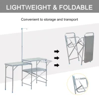 Outsunny Adjustable Outdoor Folding Camping Kitchen Garden BBQ Picnic Table, Silver(m-3)
