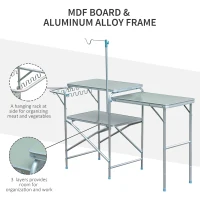 Outsunny Adjustable Outdoor Folding Camping Kitchen Garden BBQ Picnic Table, Silver(m-4)