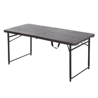 Outsunny 4ft Outdoor Folding Camping Table Height Adjustable Garden Backyards BBQ Party Picnic Table Coffee(m-2)
