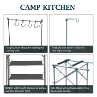 Outsunny Fold up Camp Kitchen Outdoor Cooking Table Portable Patio with Lantern Holder(m-3)