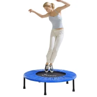 Soozier Φ38” Foldable Mini Fitness Trampoline Home Gym Yoga Exercise Rebounder Indoor Outdoor Jumper with Safety Pad, Blue/Black(m-11)