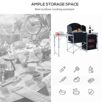 Outsunny Aluminum Portable Camping Kitchen Folding Outdoor Cooking Table With Windscreen and 3 Enclosed Cupboards for BBQ, Party, Picnics, Backyards(m-6)
