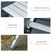 Outsunny 44"x27.5"x27.25" Aluminum Portable Picnic Table Folding Roll Up Top Aluminum Camp BBQ Table with Carrying Bag, Silver(m-4)