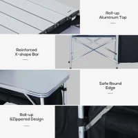 Outsunny Aluminum Portable Camping Kitchen Folding Outdoor Cooking Table With Windscreen and 3 Enclosed Cupboards for BBQ, Party, Picnics, Backyards(m-4)