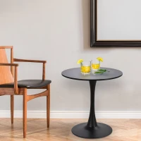 HOMCOM  Modern 27.5" Round Cocktail Table with a Stable Metal Base for Living Room, Porch, and Parties, Black(m-2)