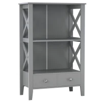 kleankin X- Frame Freestanding Floor Bathroom Storage with Two Drawers, Storage Organizer, Cabinet with 3 Shelves, Gray(m-16)