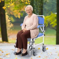 HOMCOM Accessibility Commode Wheelchair w/ Rectangle Detaching Bucket Waterproof(m-8)