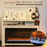 HOMCOM 43.75" W x 31.5" H Electric Fireplace Mantel TV Stand, Media Console Center Cabinet with Two Shelves and Remote Control, White(m-4)