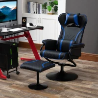 Vinsetto High Back Video Gaming Recliner with Ottoman, Racing Style PC Computer Office Chair, Swivel with Headrest & Lumbar Support, Adjustable Height, Black/Blue(m-10)
