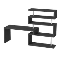 HomCom Rotating Home Office Corner Desk and Storage Shelf Combo - Black Wood Grain(m-9)