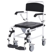HOMCOM Accessibility Commode Wheelchair, Rolling Shower Wheelchair with 4 Castor Wheels, Rectangle Detachable Bucket, & Waterproof Design, 17" Seat Width, Black(m-1)